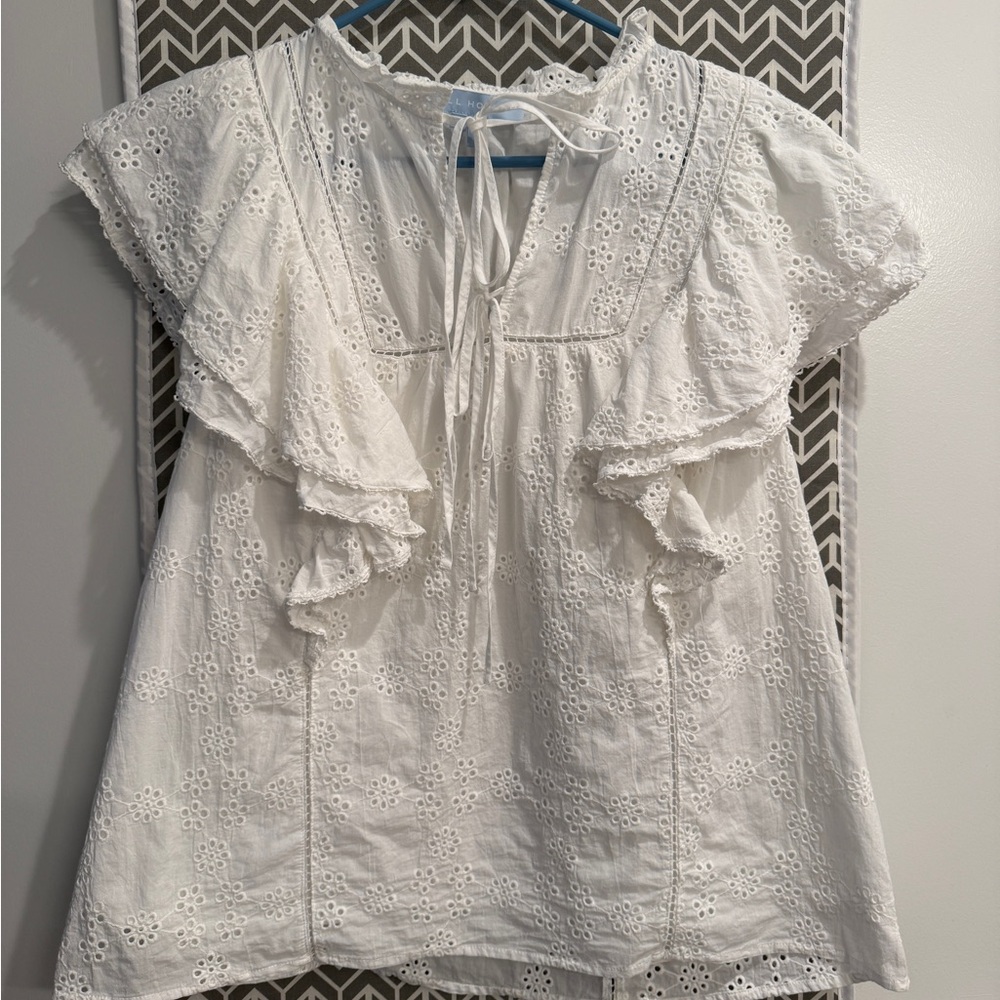 Hill House White Eyelet Blouse with Ruffles